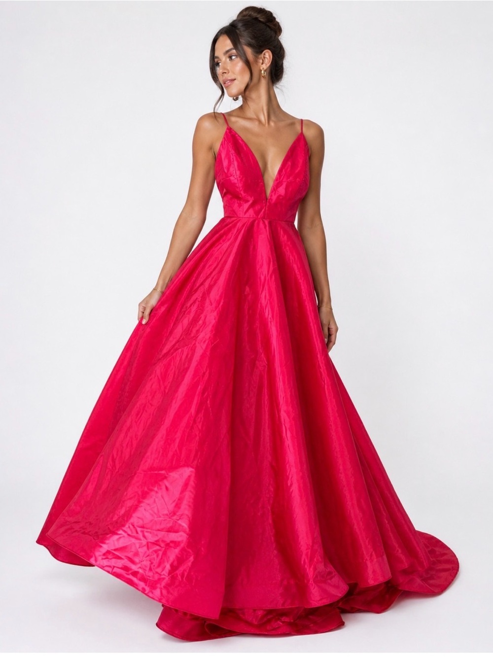 Sherri Hill Elegant Red V-Neck Ball Gown Dress